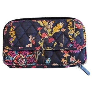 VERA BRADLEY MIDNIGHT WILDFLOWERS RFID QUILTED WALLET. MISSING CROSSBODY STRAP.